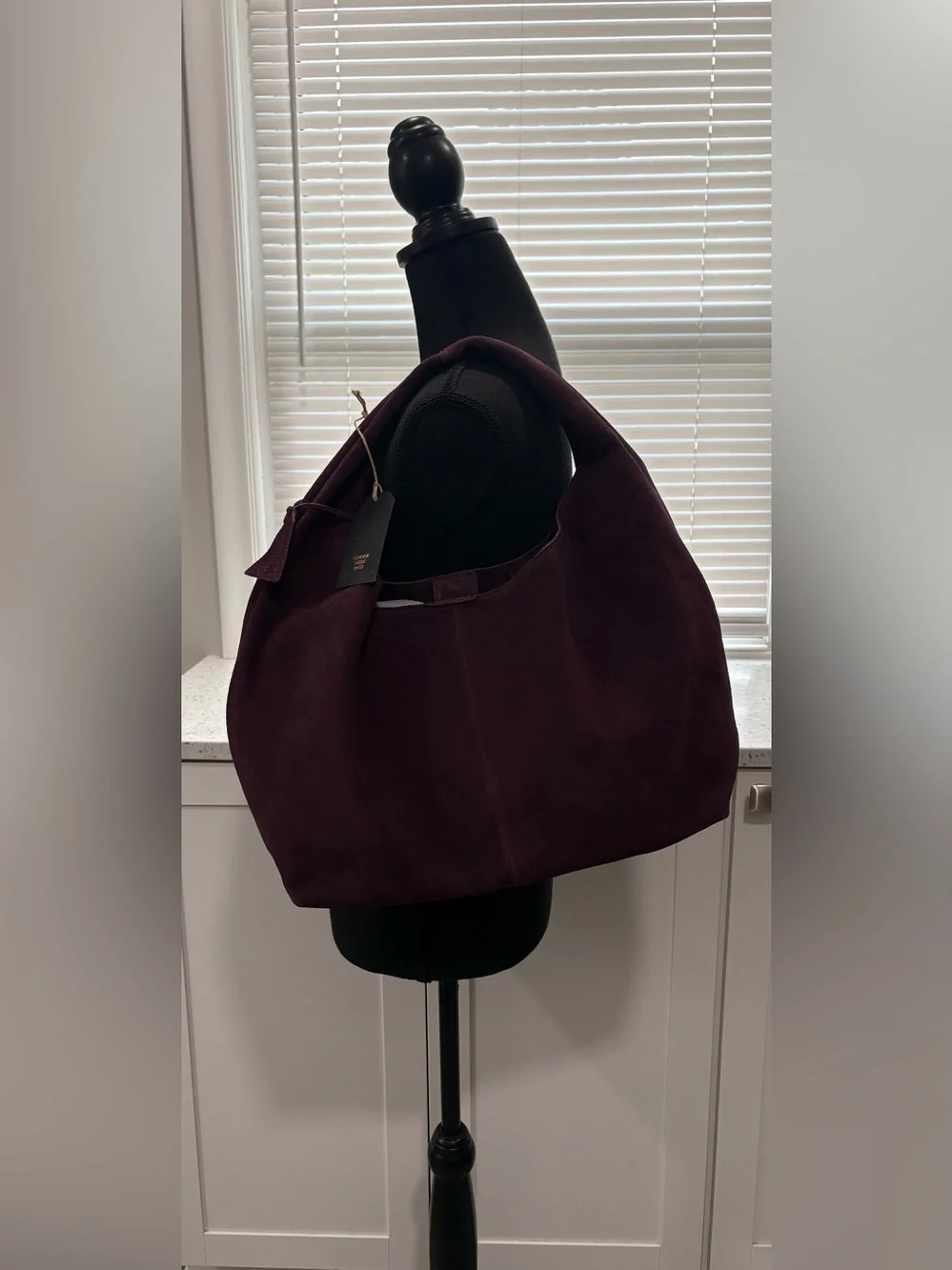 NWT Geniune Leather Suede Slouch Hobo Shoulder Bag in Deep Plum
